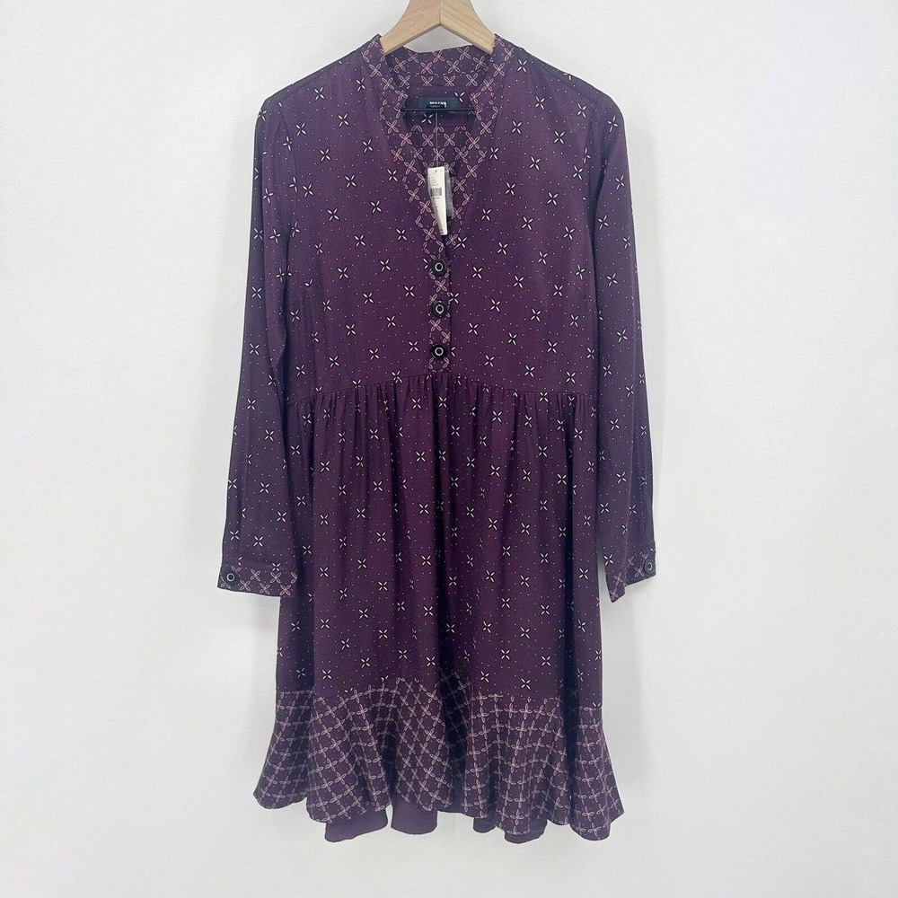 Maeve by Anthropologie Mini Dress S Gillian Abstract V Neck Long Sleeve Casual - Picture 2 of 10